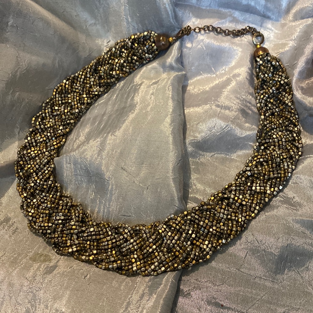 Beaded Bronze Gray Collar Necklace Seed Beads